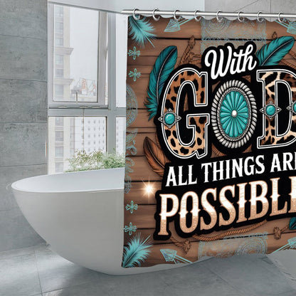 With God All Things Are Possible Feathered Christian Waterproof Shower Curtain