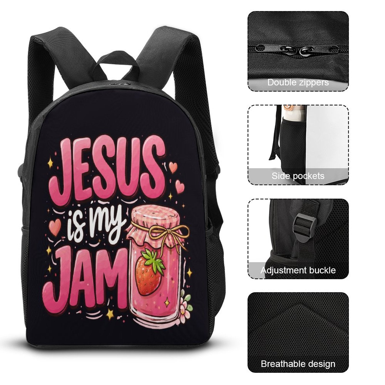 Jesus Is My Jam Christian 3 PCS Bag Set (Backpack, Lunch Bag and Pencil Case) - ClaimedbyGodDesigns