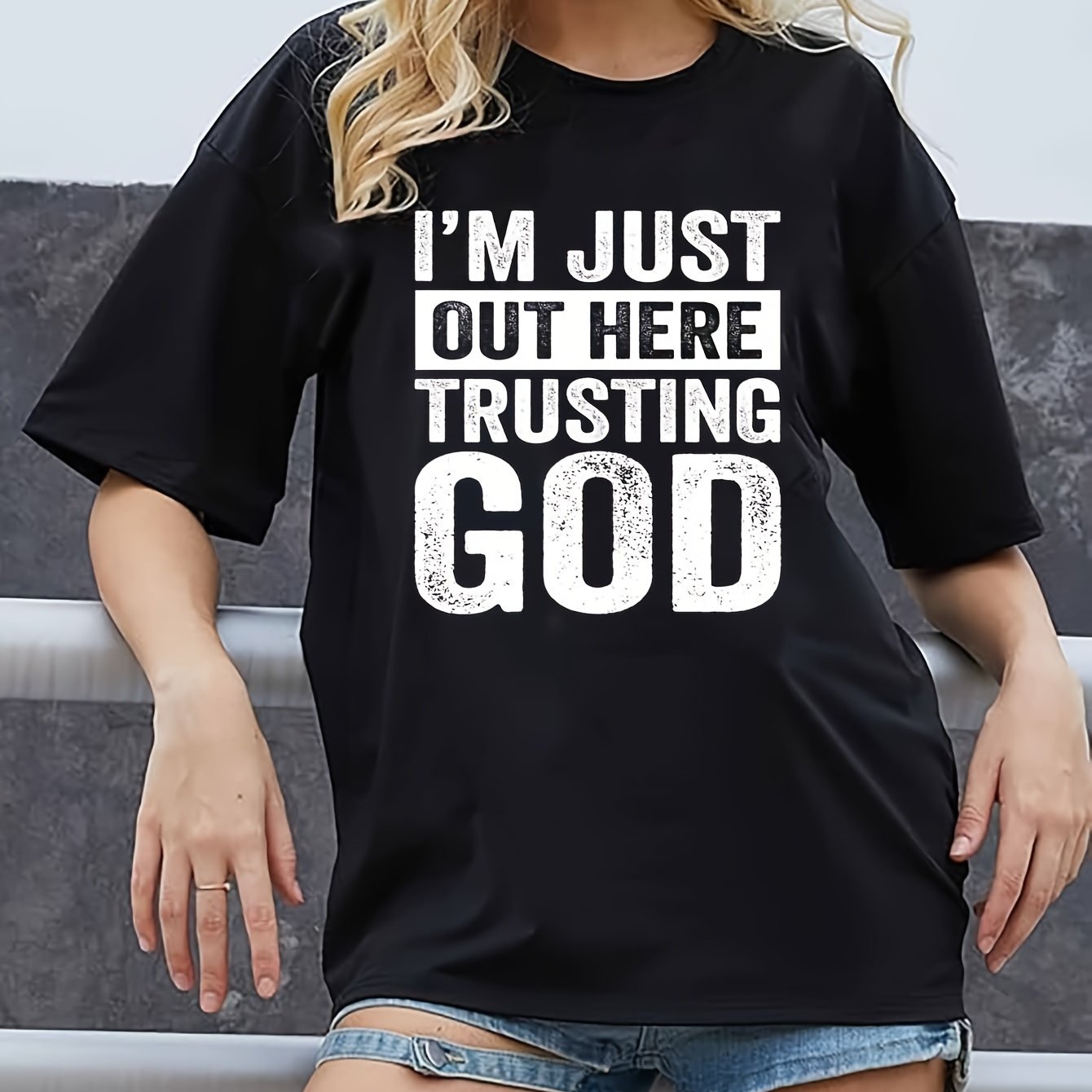 I'm Just Out Here Trusting God Women's Christian T-shirt claimedbygoddesigns