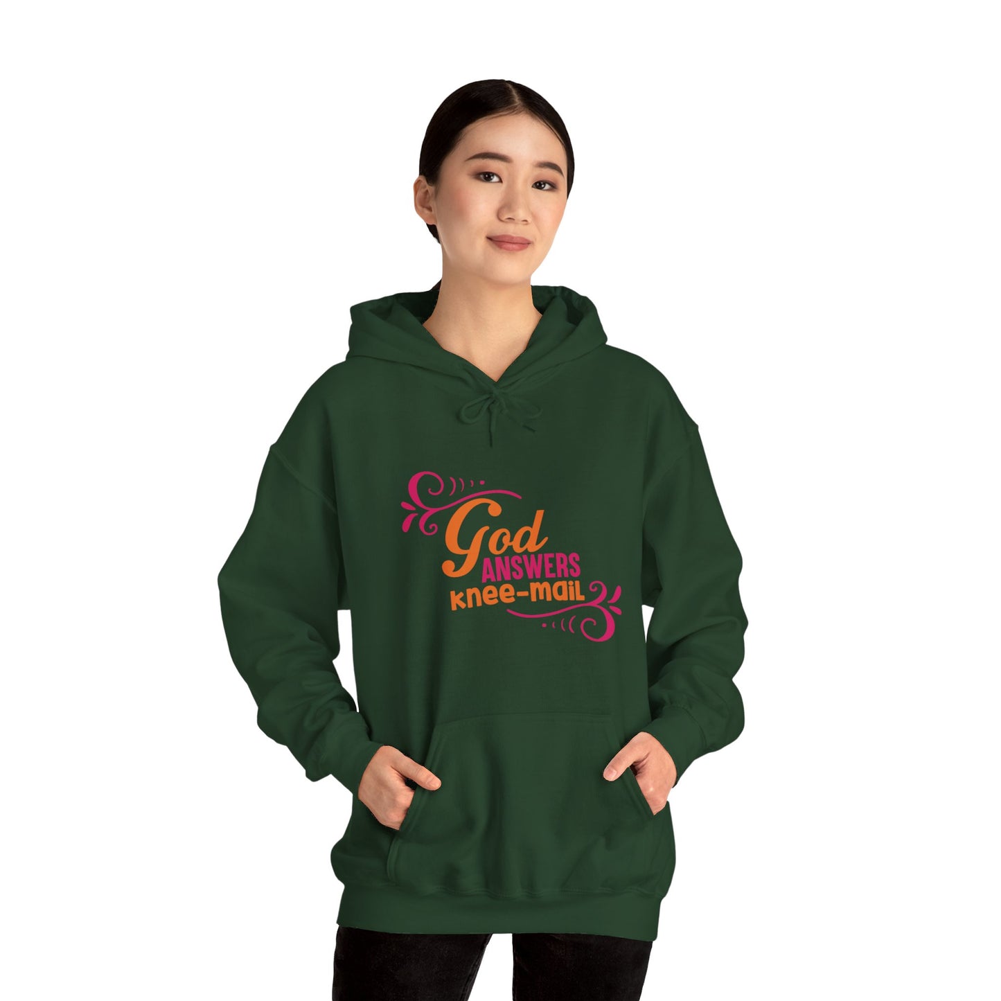 God Answers Knee Mail Funny Unisex Christian Hooded Pullover Sweatshirt