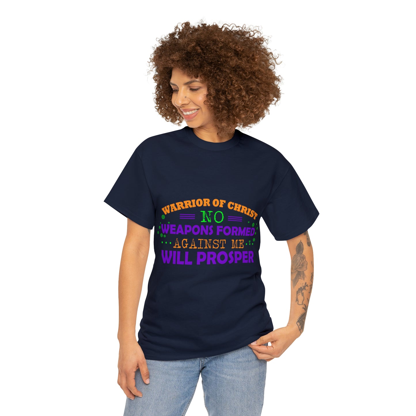 Warrior Of Christ No Weapons Formed Against Me Will Prosper Unisex Heavy Cotton Tee