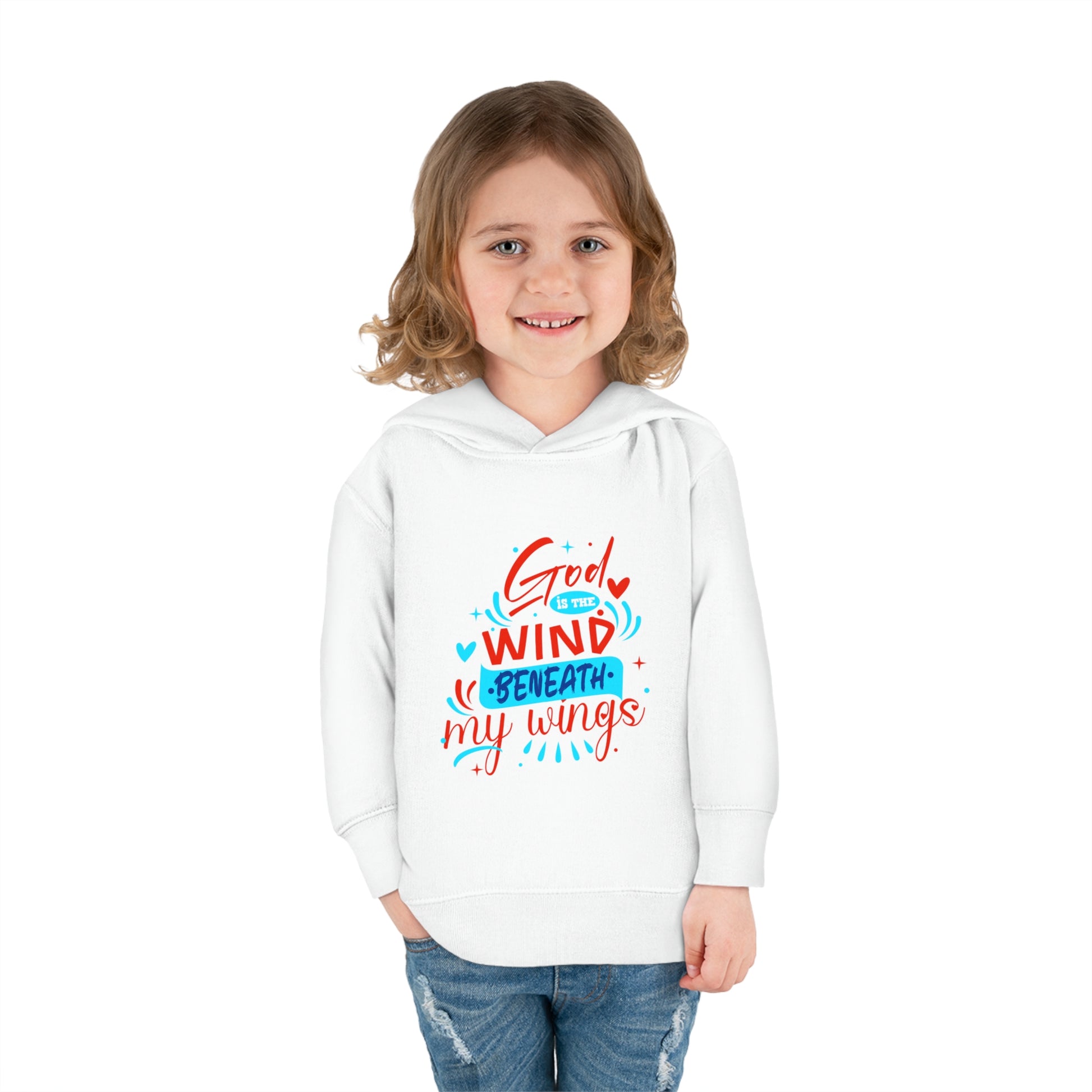 God Is The Wind Beneath My Wings Toddler Pullover Fleece Hoodie Printify