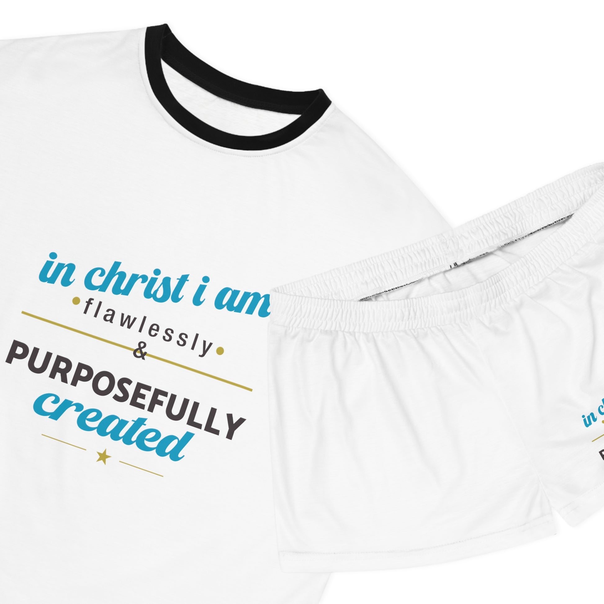 In Christ I Am Flawlessly & Purposefully Created Women's Christian Short Pajama Set Printify