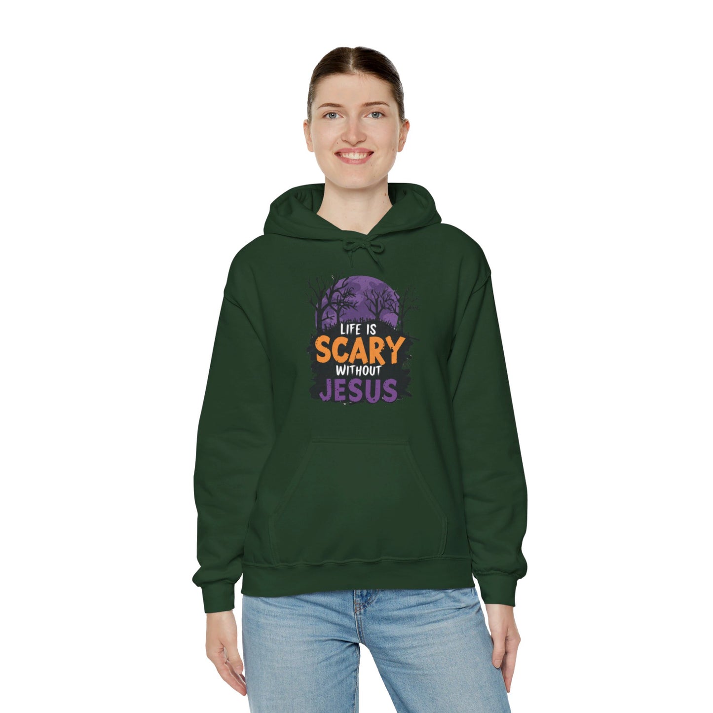 Life Is Scary Without Jesus Halloween Unisex Christian Pullover Hooded Sweatshirt