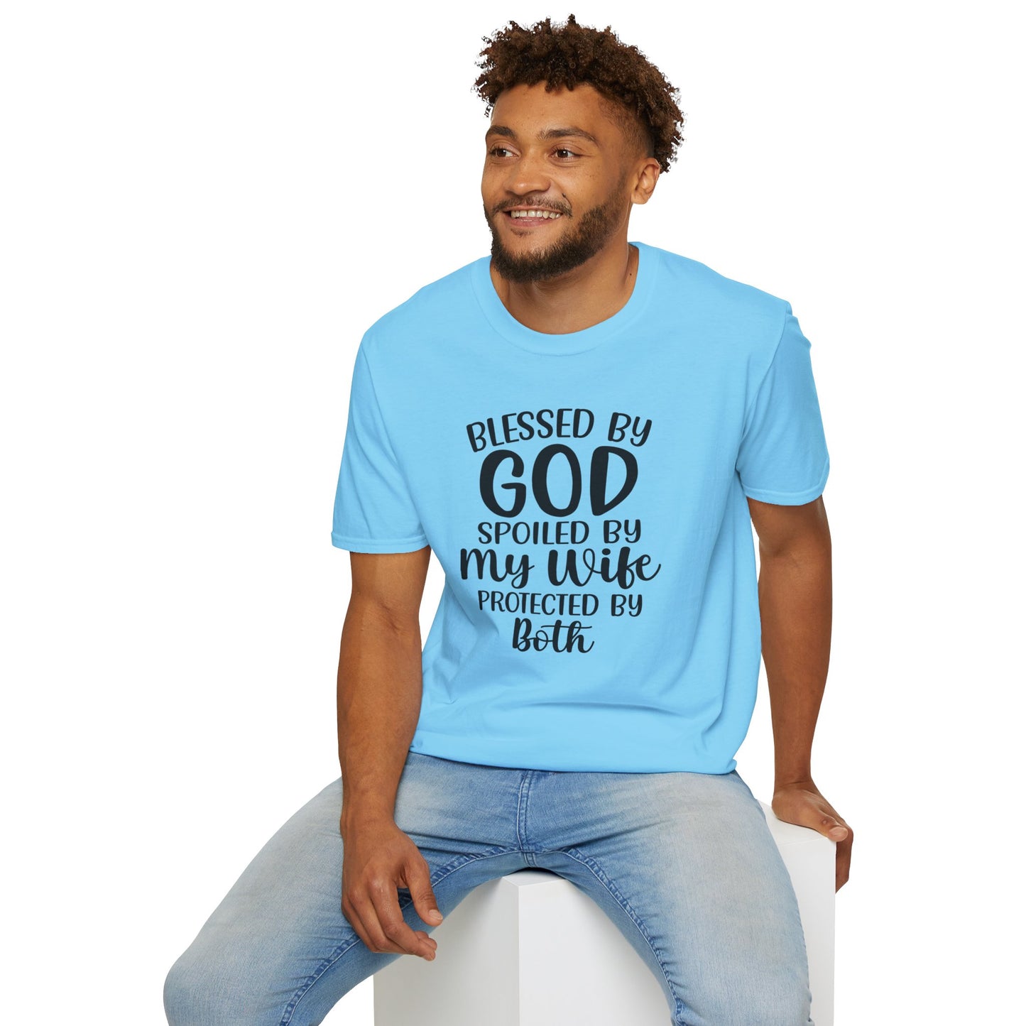 Blessed By God Spoiled By My Wife Protected By Both Men's Christian T-shirt Printify