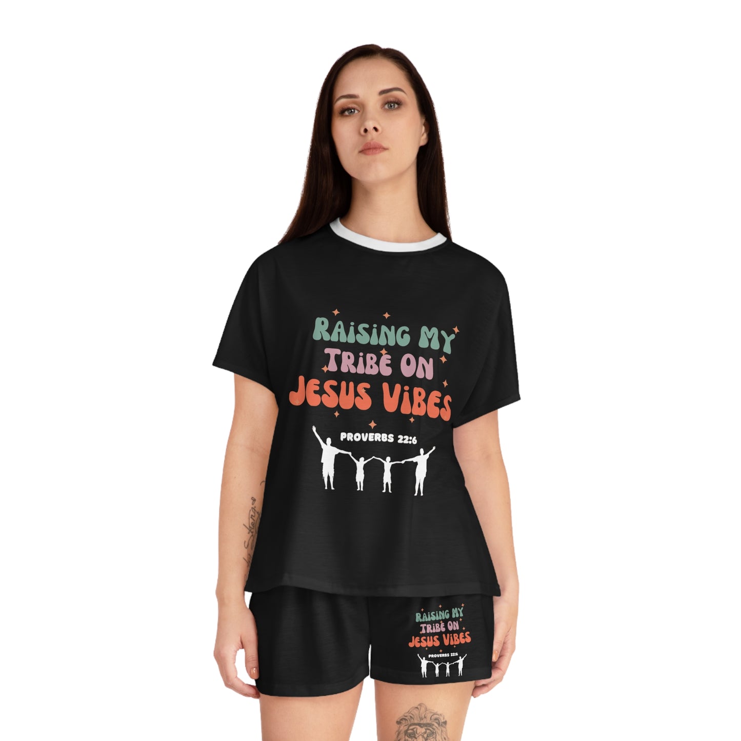 Proverbs 22:6 Raising My Tribe On Jesus Vibes Women's Christian Short Pajama Set