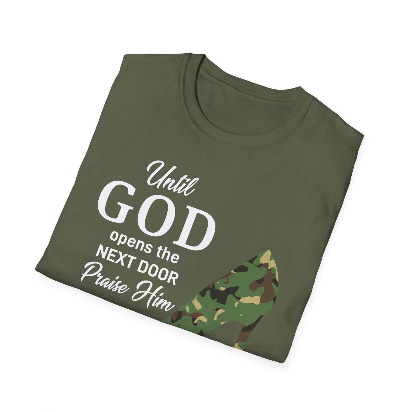 Until God Opens The Door Praise Him In The Hallway Women's Christian T-shirt