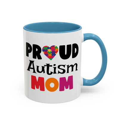 Proud Autism Mom Coffee Mug - Colorful Heart Design (11, 15oz)