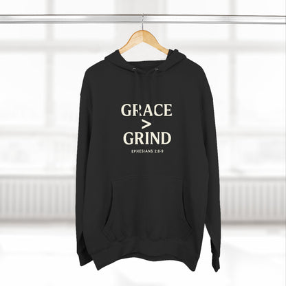 Grace > Grind Unisex Christian Hooded Sweatshirt - Inspirational Fleece Pullover Hoodie for Motivation, Perfect for Gifts, Casual Wear, Fitness, Spirituality - ClaimedbyGodDesigns