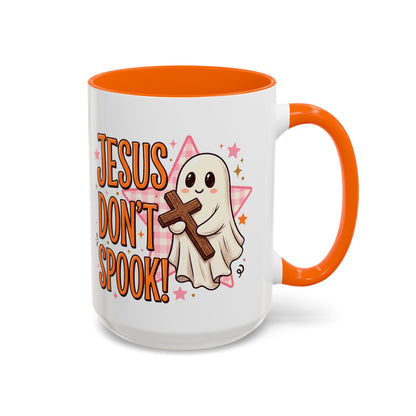 Accent Coffee Mug — "Jesus Don't Spook!" Cute Ghost Christian Coffee Mug (11/15oz)