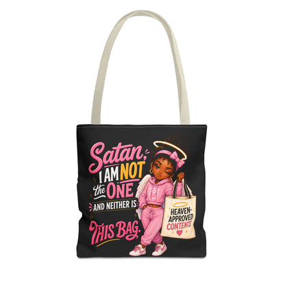 Tote Bag — "Satan I Am Not The One" Retro Angel Girl Tote (Heaven Approved Content) - ClaimedbyGodDesigns
