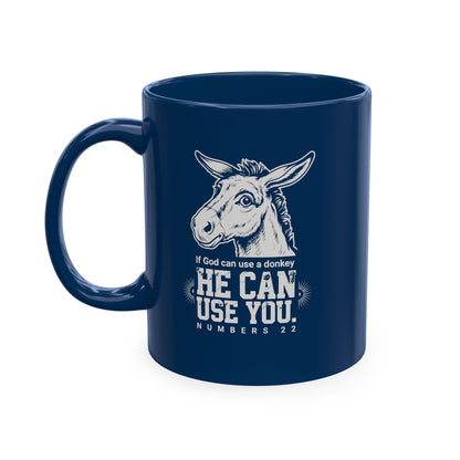 Donkey Wisdom Christian Multicolor Ceramic Mug — "If God Can Use A Donkey, He Can Use You" Faith & Farmhouse Coffee Cup