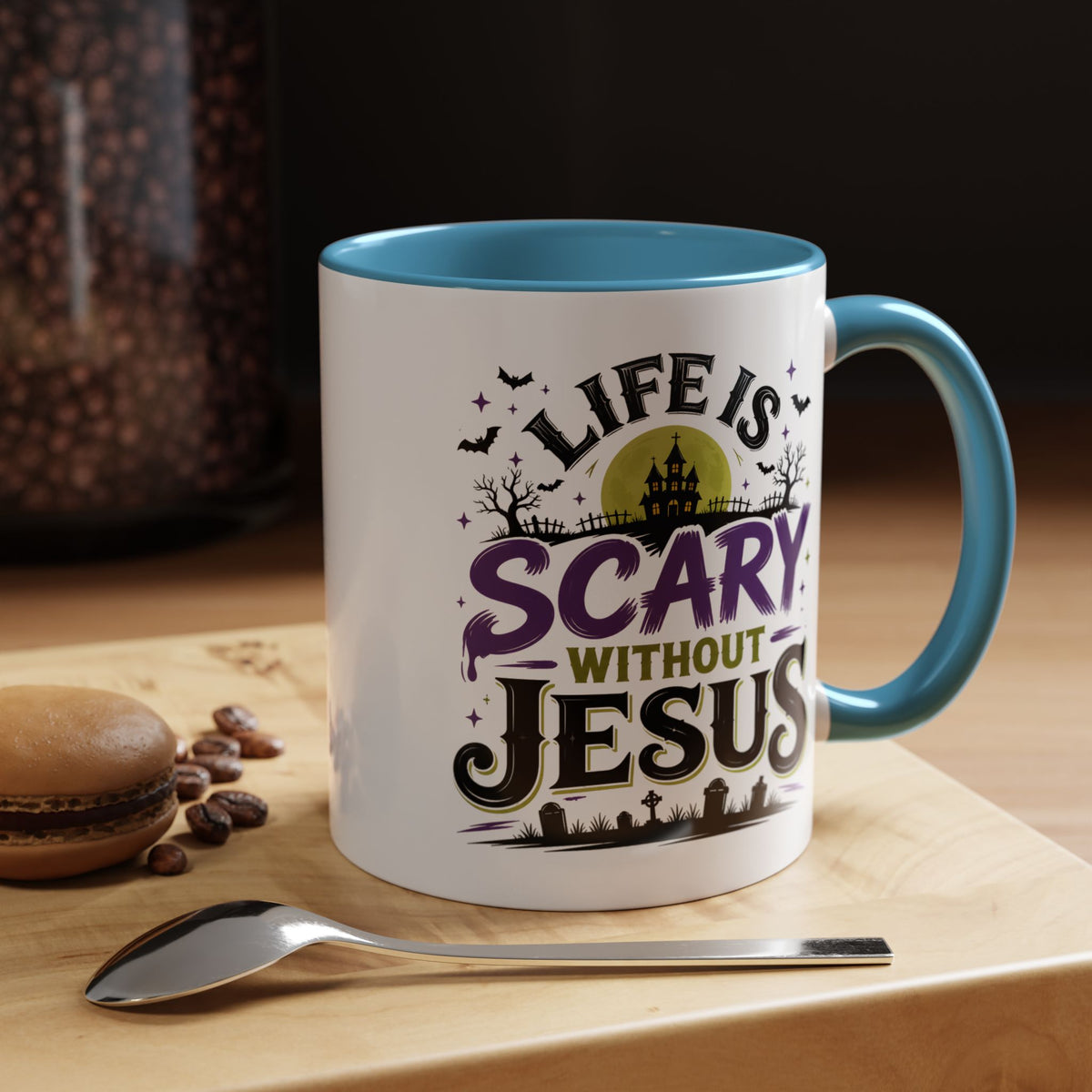 Coffee Mug — “Life Is Scary Without Jesus” Halloween Christian Accent Mug (11/15oz)