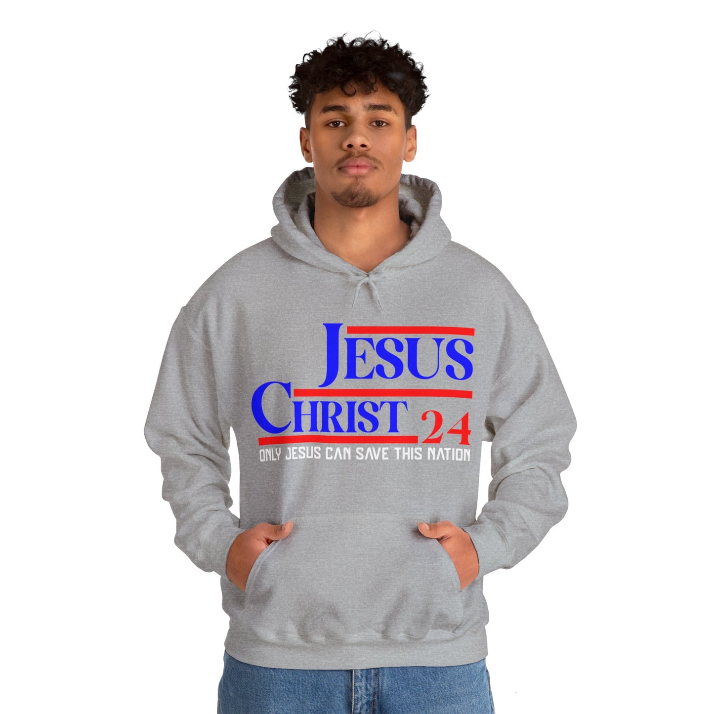 Jesus Christ 2024 Only Jesus Can Save This Nation Election Year Unisex Christian Hooded Pullover Sweatshirt