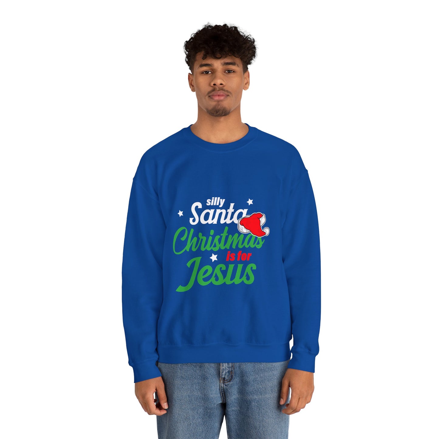 Silly Santa Christmas Is For Jesus (Christmas Themed) Unisex Heavy Blend™ Crewneck Christian Sweatshirt