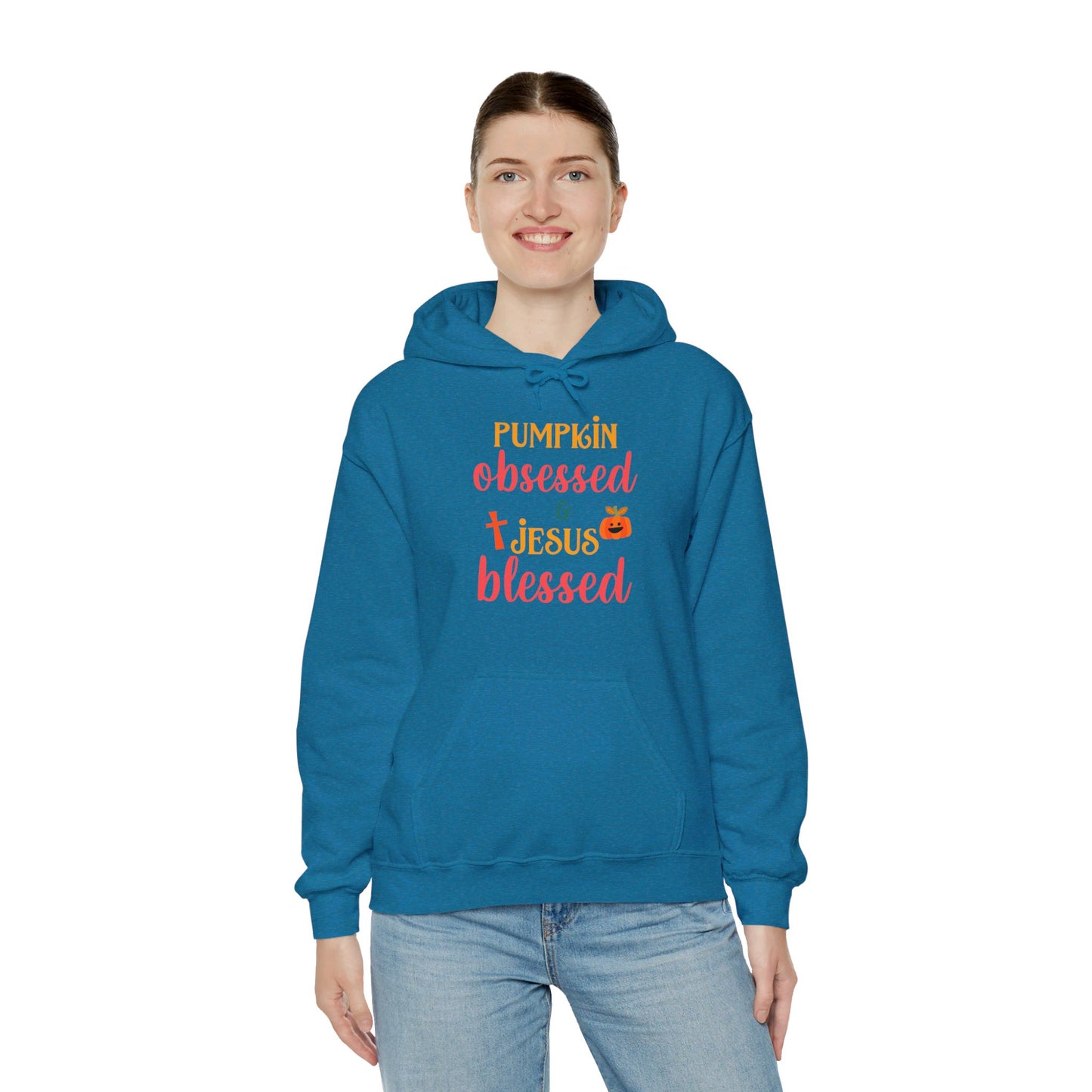 Pumpkin Obsessed And Jesus Blessed Halloween Unisex Christian Pullover Hooded Sweatshirt