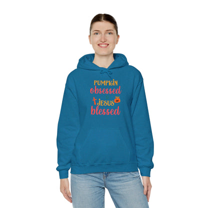 Pumpkin Obsessed And Blessed by Him Halloween Unisex Christian Pullover Hooded Sweatshirt