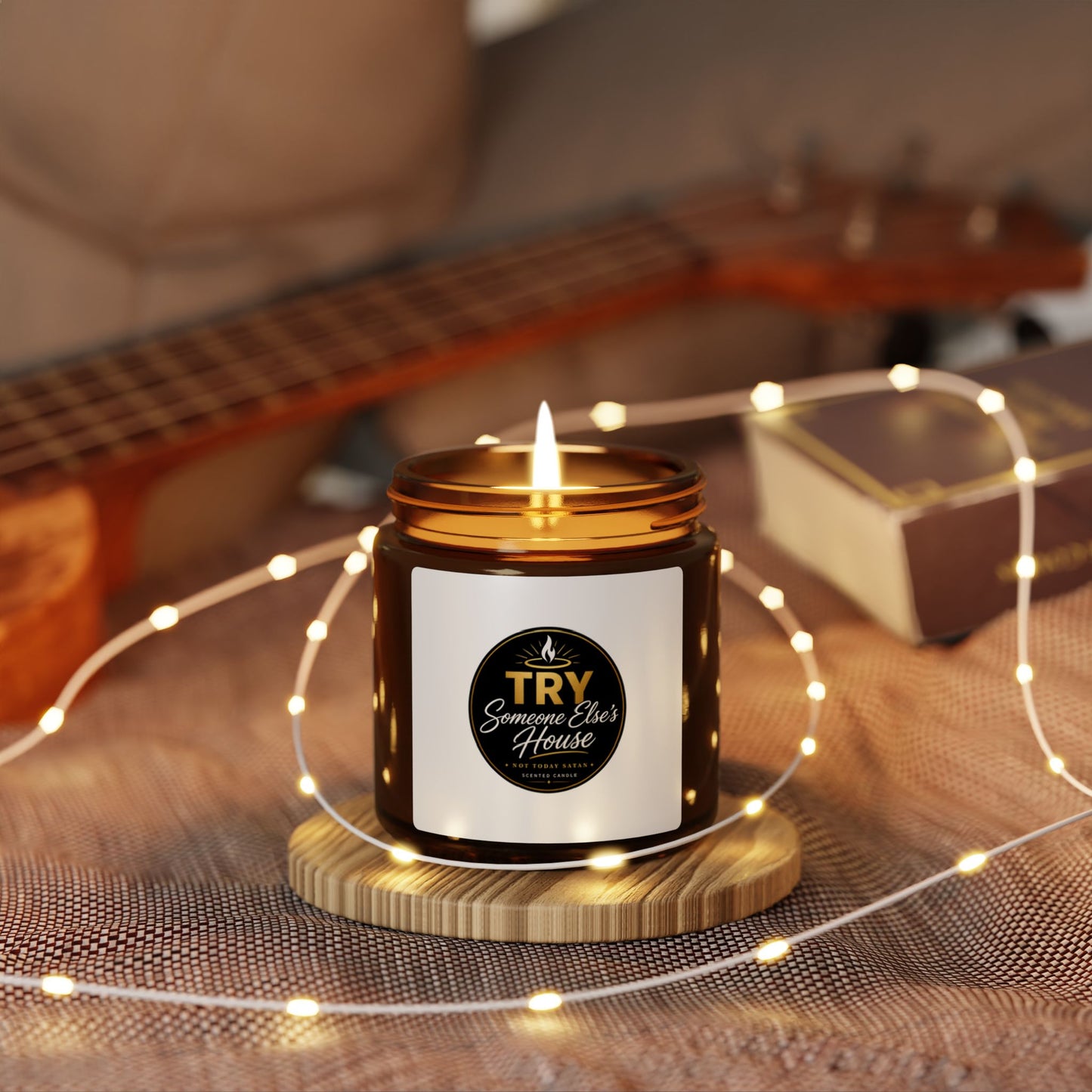 Amber Soy Candle — 'TRY Someone Else's House' Not Today Satan Scented Jar (Multiple Sizes)