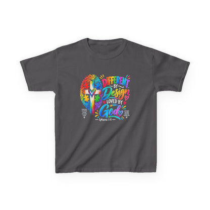 Different by Design, Loved by God autism awareness youth t-shirt