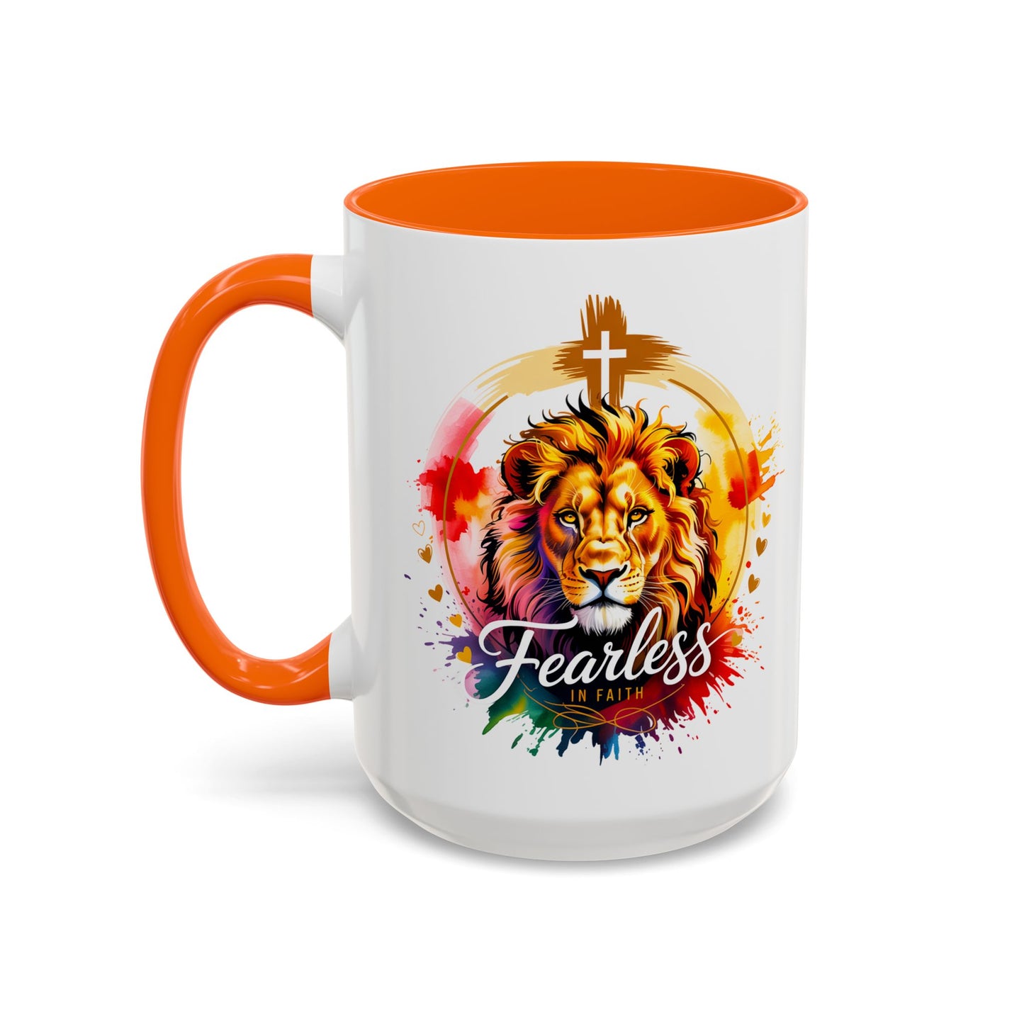Fearless in Faith Lion Coffee Accent Mug - 11oz & 15oz Inspirational Drinkware