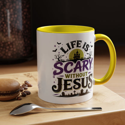 Coffee Mug — “Life Is Scary Without Jesus” Halloween Christian Accent Mug (11/15oz)