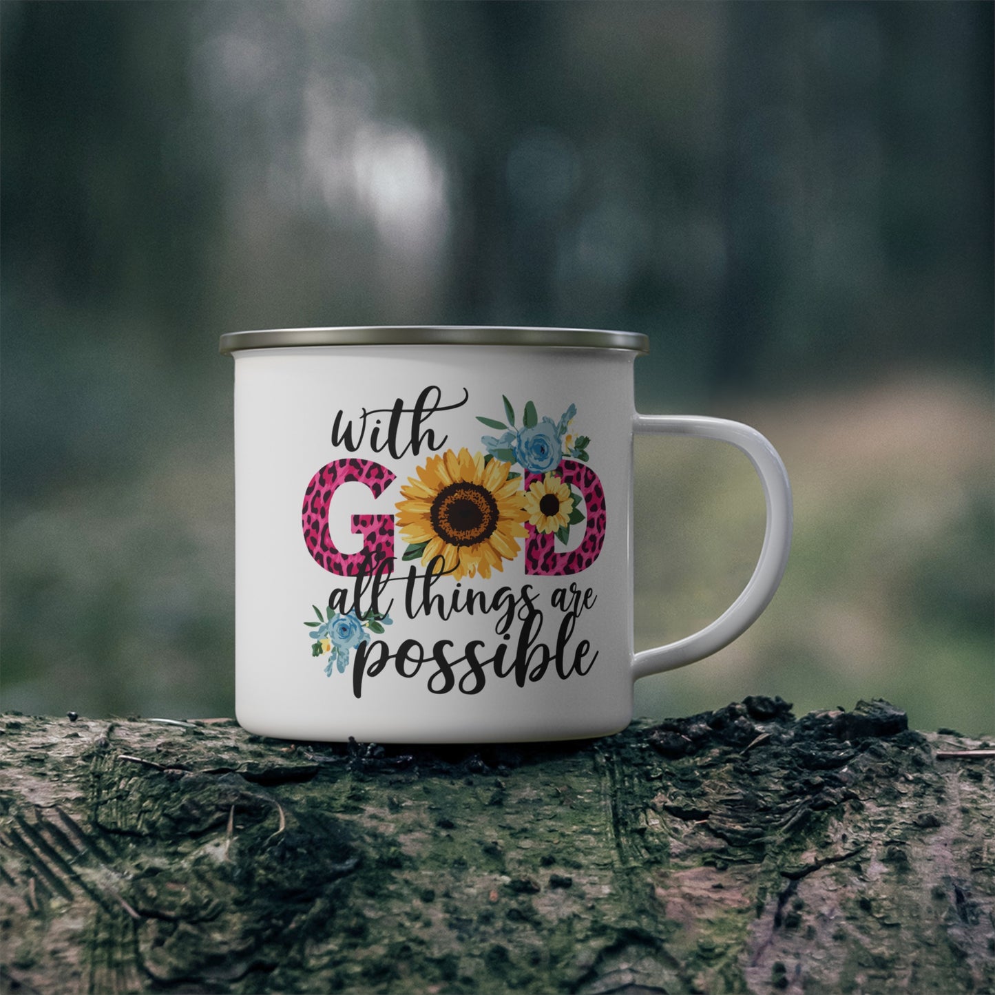 With God All Things Are Possible Christian Enamel Camping Mug 12oz