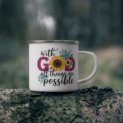 With Him All Things Are Possible Christian Enamel Camping Mug 12oz
