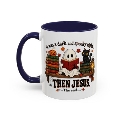 Halloween Christian Coffee Mug — “It Was a Dark and Spooky Night… Then Jesus” Accent Mug