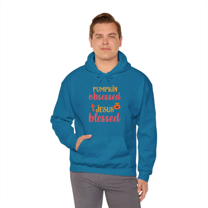 Pumpkin Obsessed And Blessed by Him Halloween Unisex Christian Pullover Hooded Sweatshirt