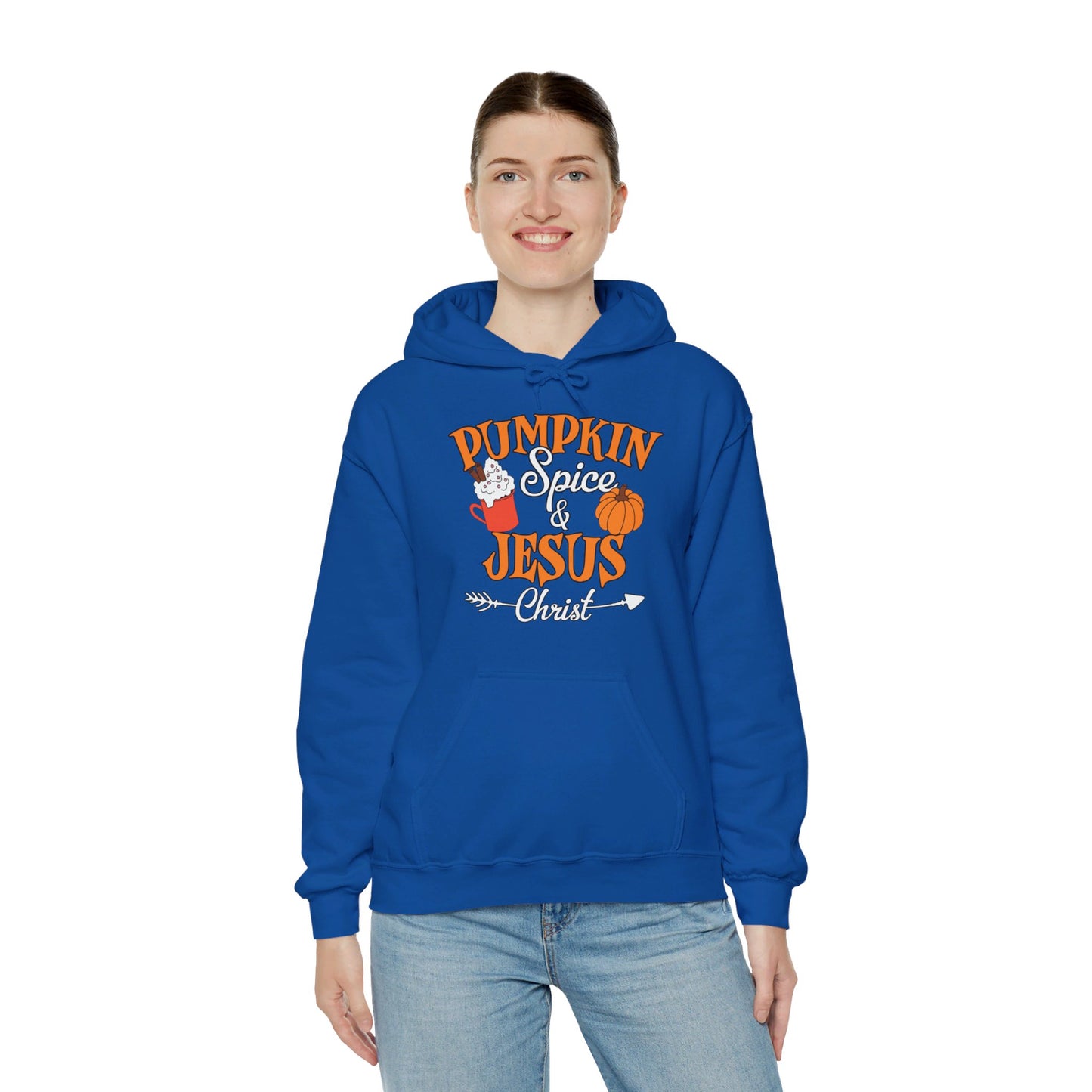 Pumpkin Spice And Jesus Christ Halloween Unisex Christian Pullover Hooded Sweatshirt