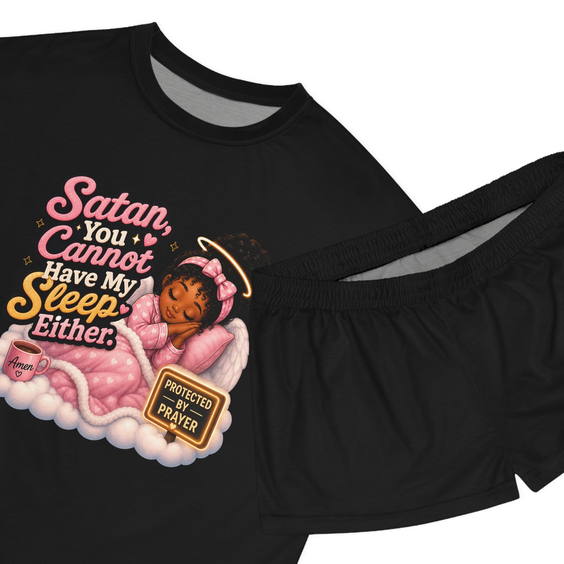 Christian Women's Pajama Set - "Satan You Cannot Have My Sleep Either" Cute Prayer Angel Sleepwear - ClaimedbyGodDesigns
