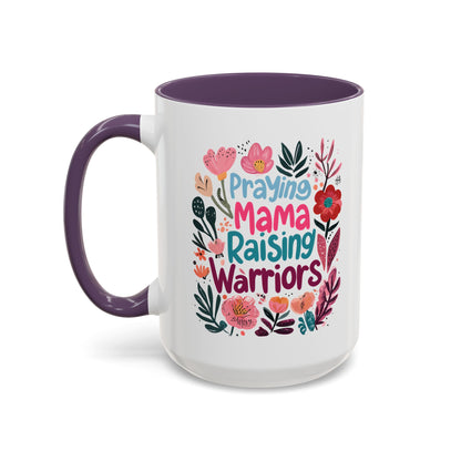 Floral Inspirational Coffee Accent Mug - Praying Mama Raising Warriors, Gift for Moms, Mother's Day Mug, Motivational Cup, Unique Kitchenware