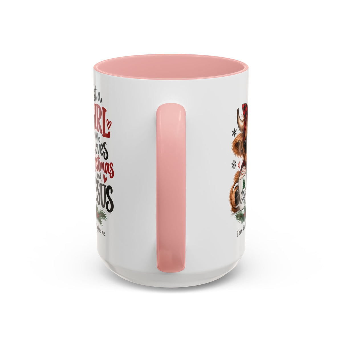 Just a Girl Who Loves Christmas and Jesus Highland Cow Coffee Mug