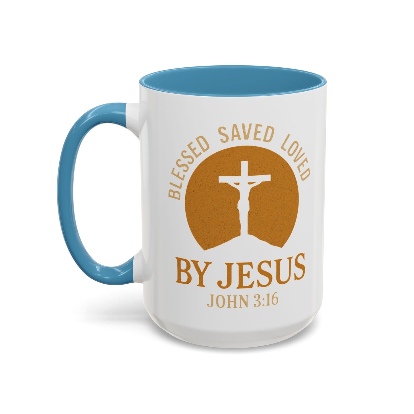 Inspirational Accent Coffee Mug - Blessed, Saved, Loved by Him | John 3:16