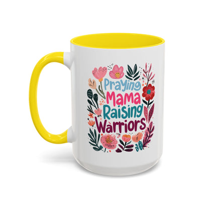 Floral Inspirational Coffee Accent Mug - Praying Mama Raising Warriors, Gift for Moms, Mother's Day Mug, Motivational Cup, Unique Kitchenware