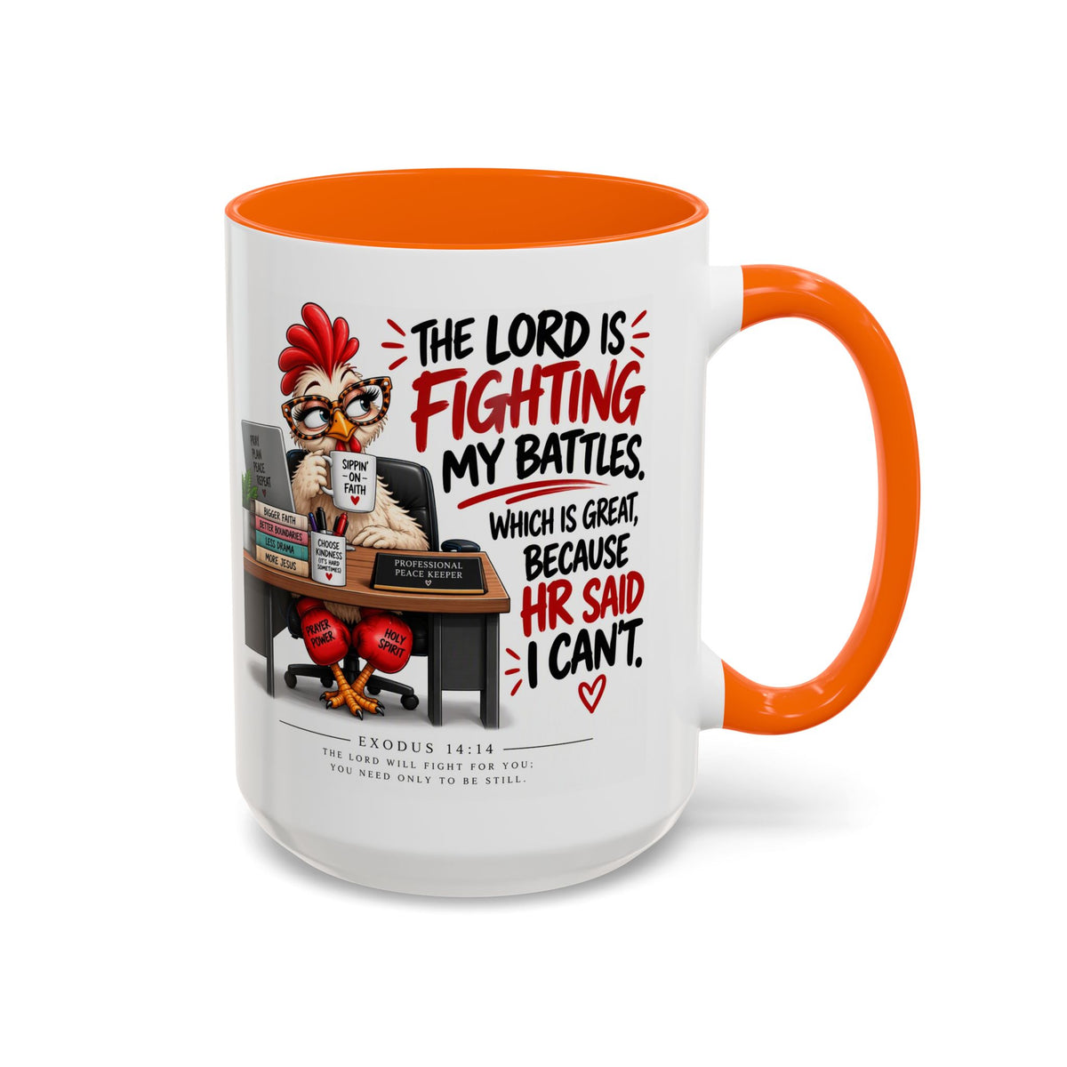 Inspirational Accent Coffee Mug — “The Lord Is Fighting My Battles” Faith Quote (11/15oz)