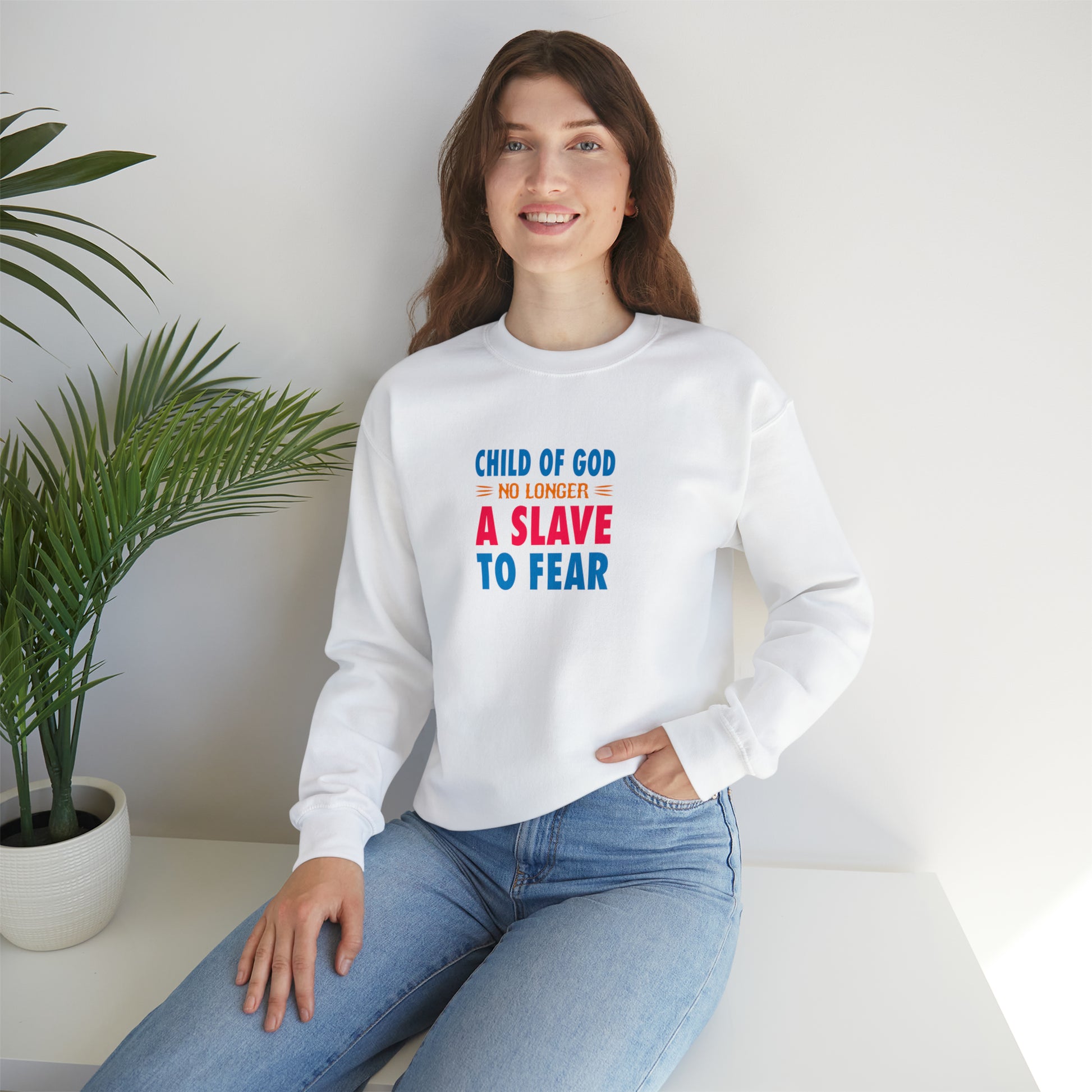 Child Of God No Longer A Slave To Fear Christian Unisex Heavy Blend™ Crewneck Sweatshirt Printify