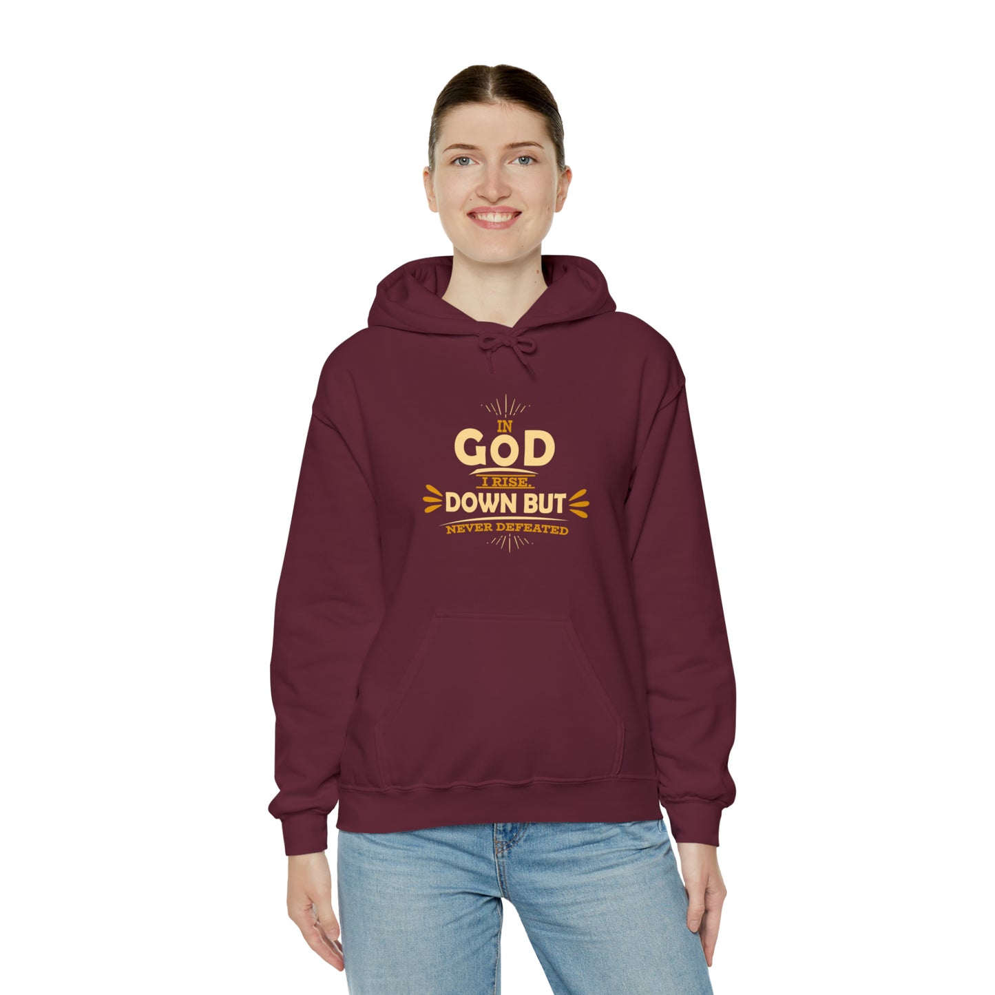 In God I Rise Down But Never Defeated Unisex Hooded Sweatshirt