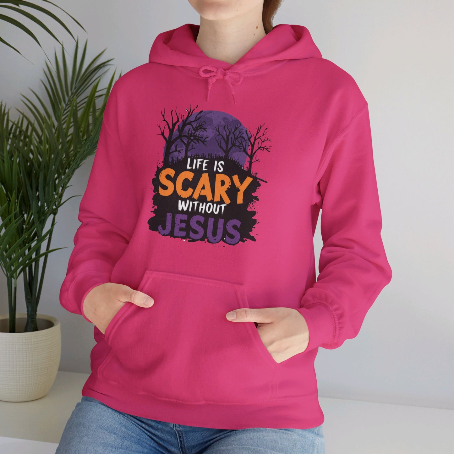 Life Is Scary Without Jesus Halloween Unisex Christian Pullover Hooded Sweatshirt