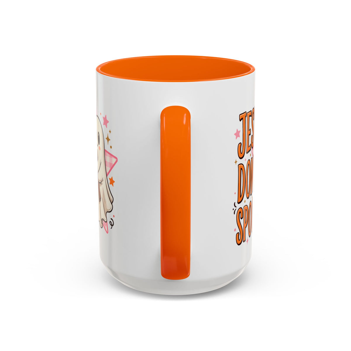 Accent Coffee Mug — "Jesus Don't Spook!" Cute Ghost Christian Coffee Mug (11/15oz)