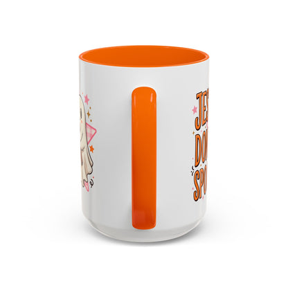 Accent Coffee Mug — "Jesus Don't Spook!" Cute Ghost Christian Coffee Mug (11/15oz)