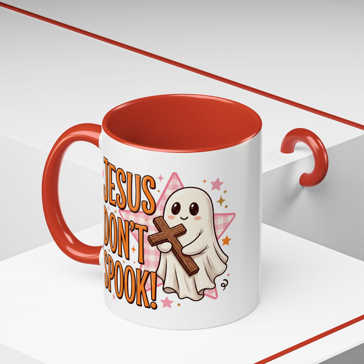 Accent Coffee Mug — "Jesus Don't Spook!" Cute Ghost Christian Coffee Mug (11/15oz)
