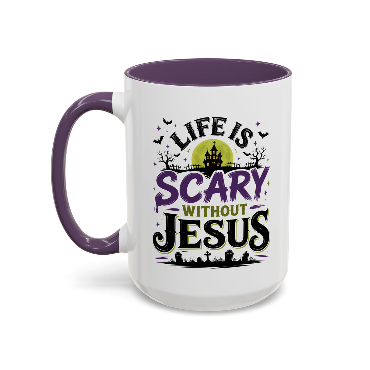 Coffee Mug — “Life Is Scary Without Jesus” Halloween Christian Accent Mug (11/15oz)