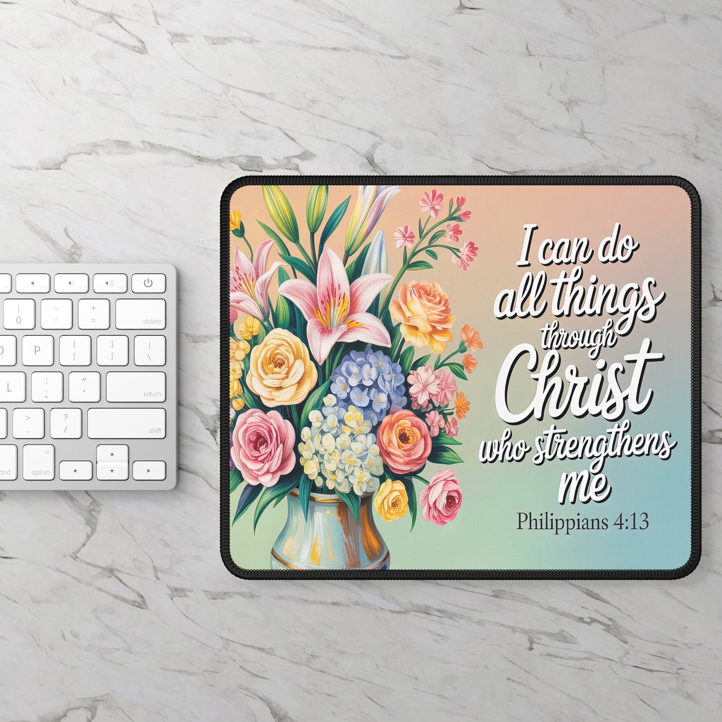Inspirational Floral Gaming Mouse Pad - Philippians 4:13