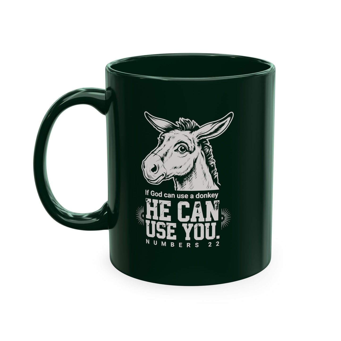 Donkey Wisdom Christian Multicolor Ceramic Mug — "If God Can Use A Donkey, He Can Use You" Faith & Farmhouse Coffee Cup