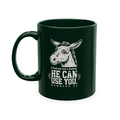 Donkey Wisdom Christian Multicolor Ceramic Mug — "If God Can Use A Donkey, He Can Use You" Faith & Farmhouse Coffee Cup