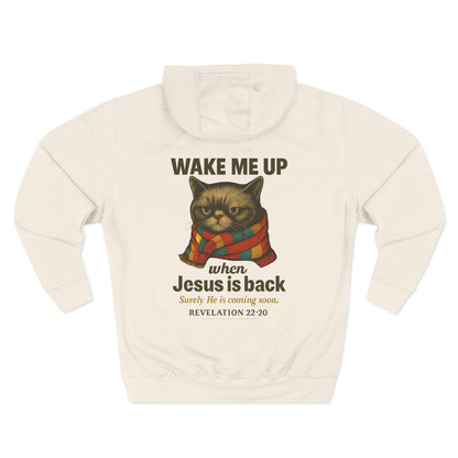 Warm Fleece Hoodie for Cat Lovers - Wake Me Up When He is Back, Cozy Pullover, Gifts for Christmas, Fall, and Winter