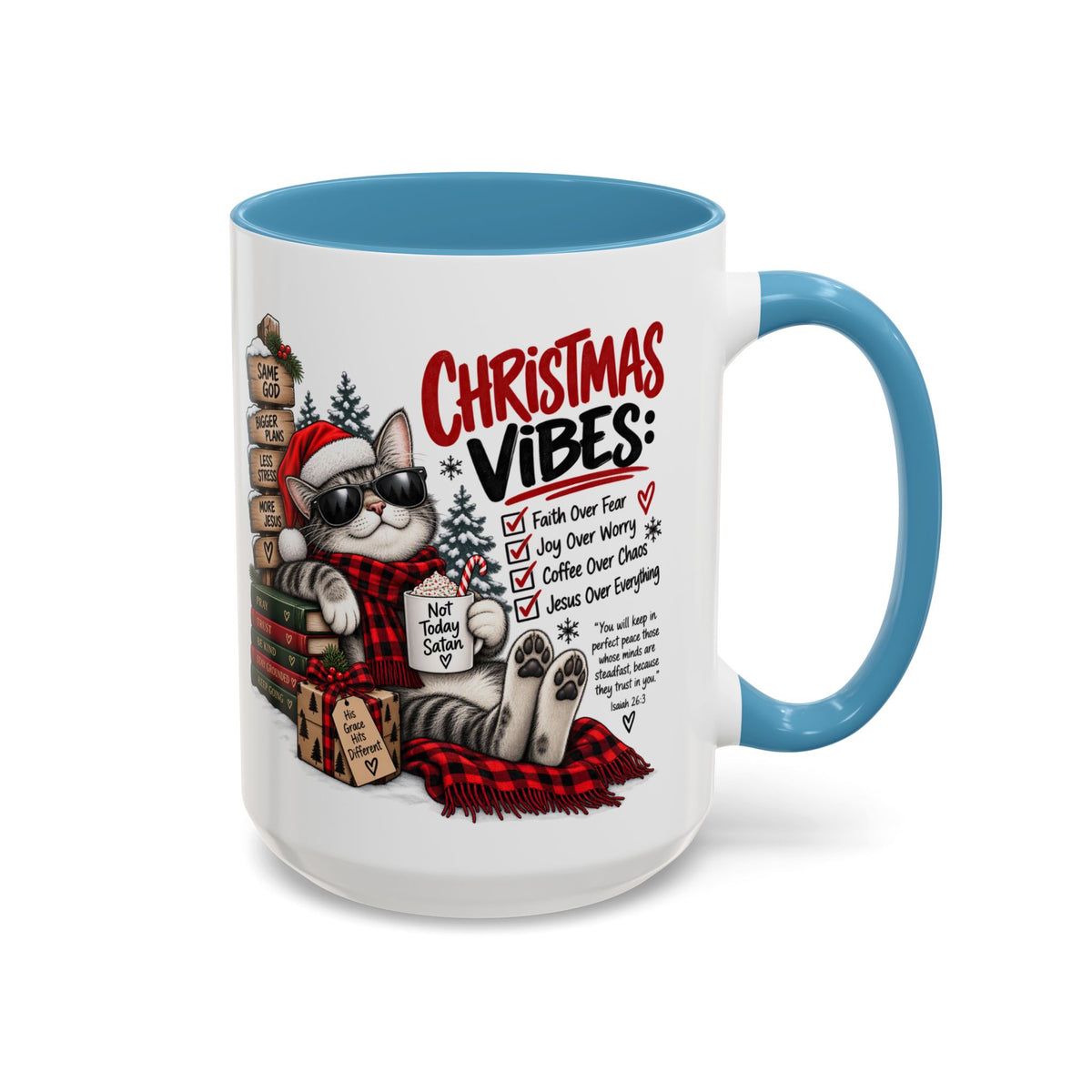 Christmas Vibes: Jesus Over Everything Santa Cat Coffee Mug