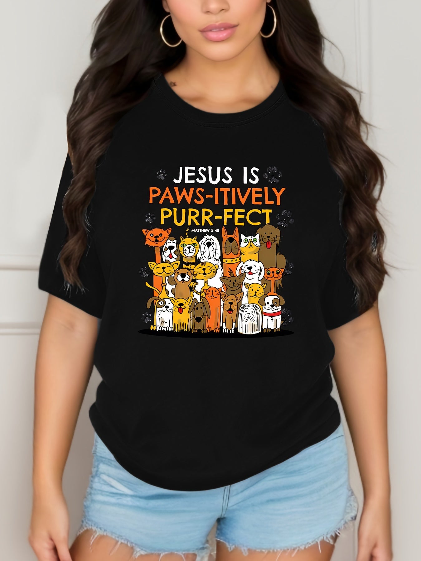 Jesus Is Paws-itively Purr-fect Women's Christian T-shirt claimedbygoddesigns