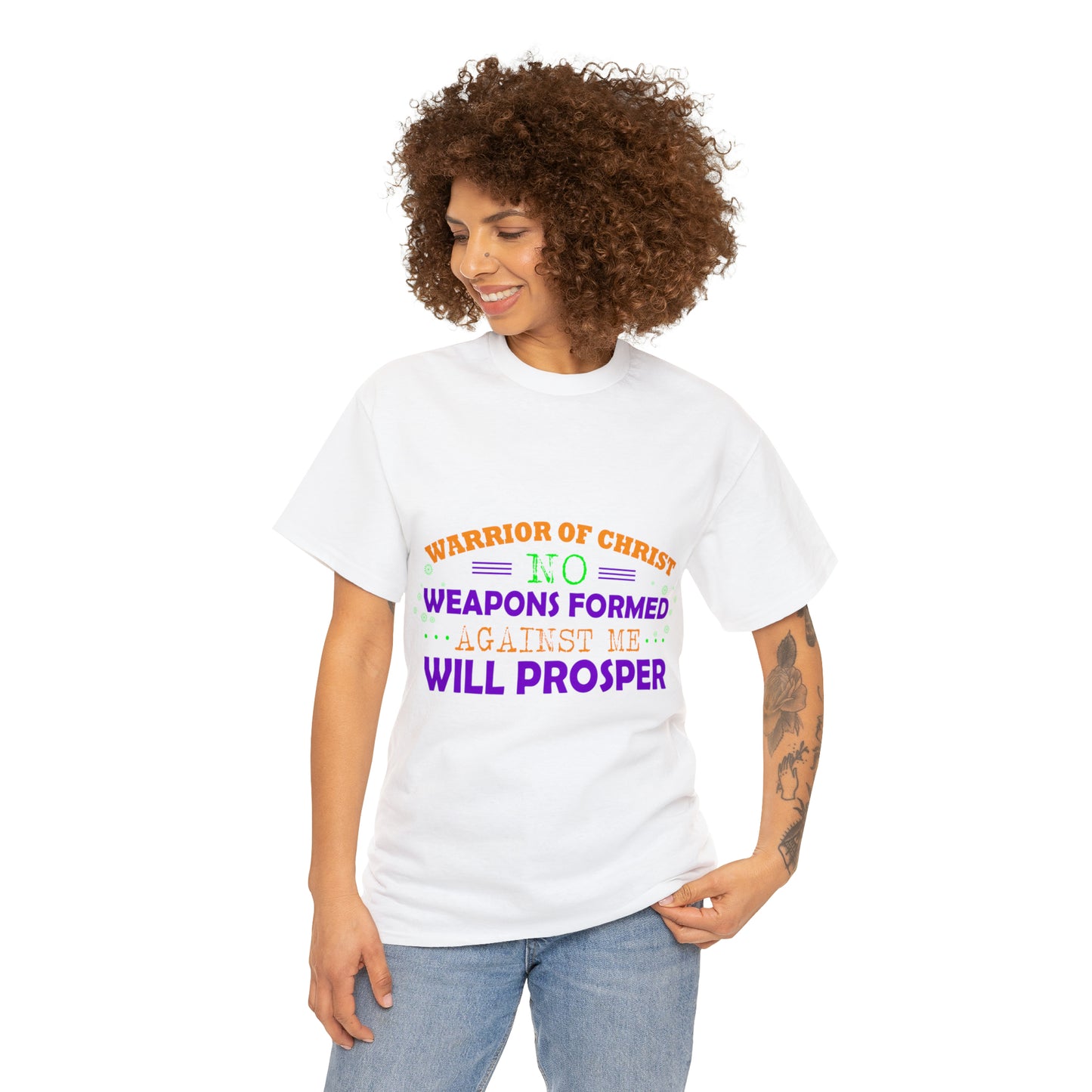 Warrior Of Christ No Weapons Formed Against Me Will Prosper Unisex Heavy Cotton Tee